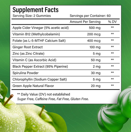 Premium Apple Cider Vinegar (ACV) Gummies, Formulated with Vitamin B12, Zinc, Ginger & Vitamin C