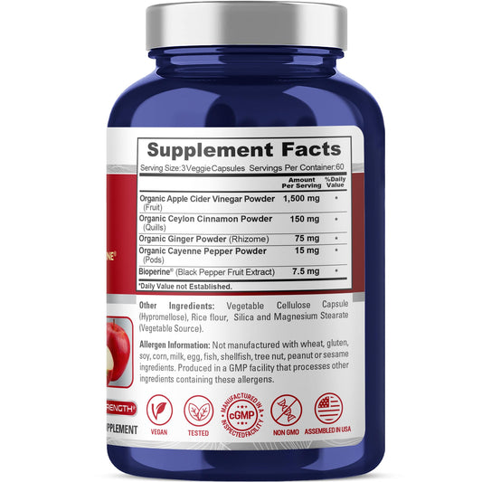 NusaPure Apple Cider Vinegar Complex 1500 mg 180 Veg Caps Suitable for Vegetarians and Vegans, Non-GMO