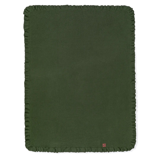 Ruffled Edge Knit Baby Blanket in Forest Green