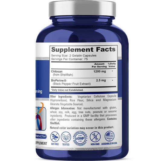 NusaPure Chitosan 1200mg 150 Caps (Non-GMO & Soyfree) with Bioperine