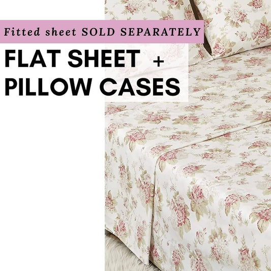 DaDa Bedding Hint of Mint Floral Cotton Flat Sheet Set