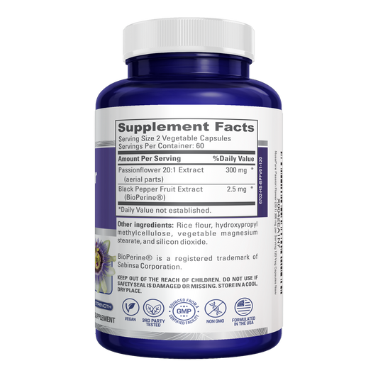 NusaPure Passion Flower 20:1 Extract, 300 mg, 120 Veggie Caps, Non-GMO, Bioperine, Extract Supplement