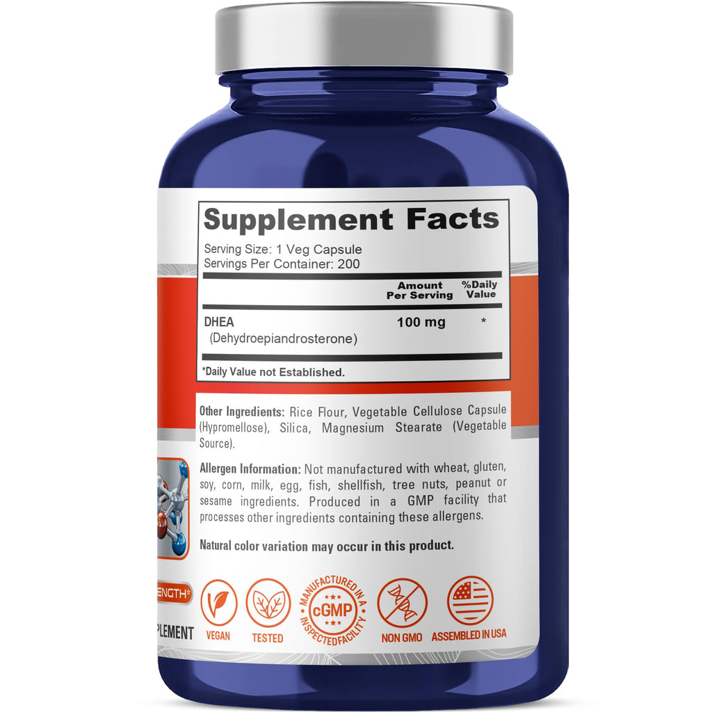 NusaPure DHEA 100mg 200 Veggie Capsules (Vegetarian, Non-GMO)