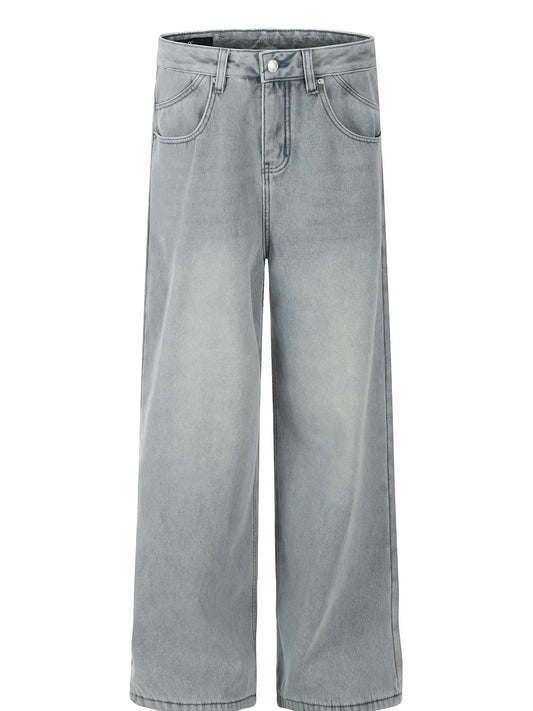 Men's Washed Wide Leg Relaxed Fit Denim Jeans