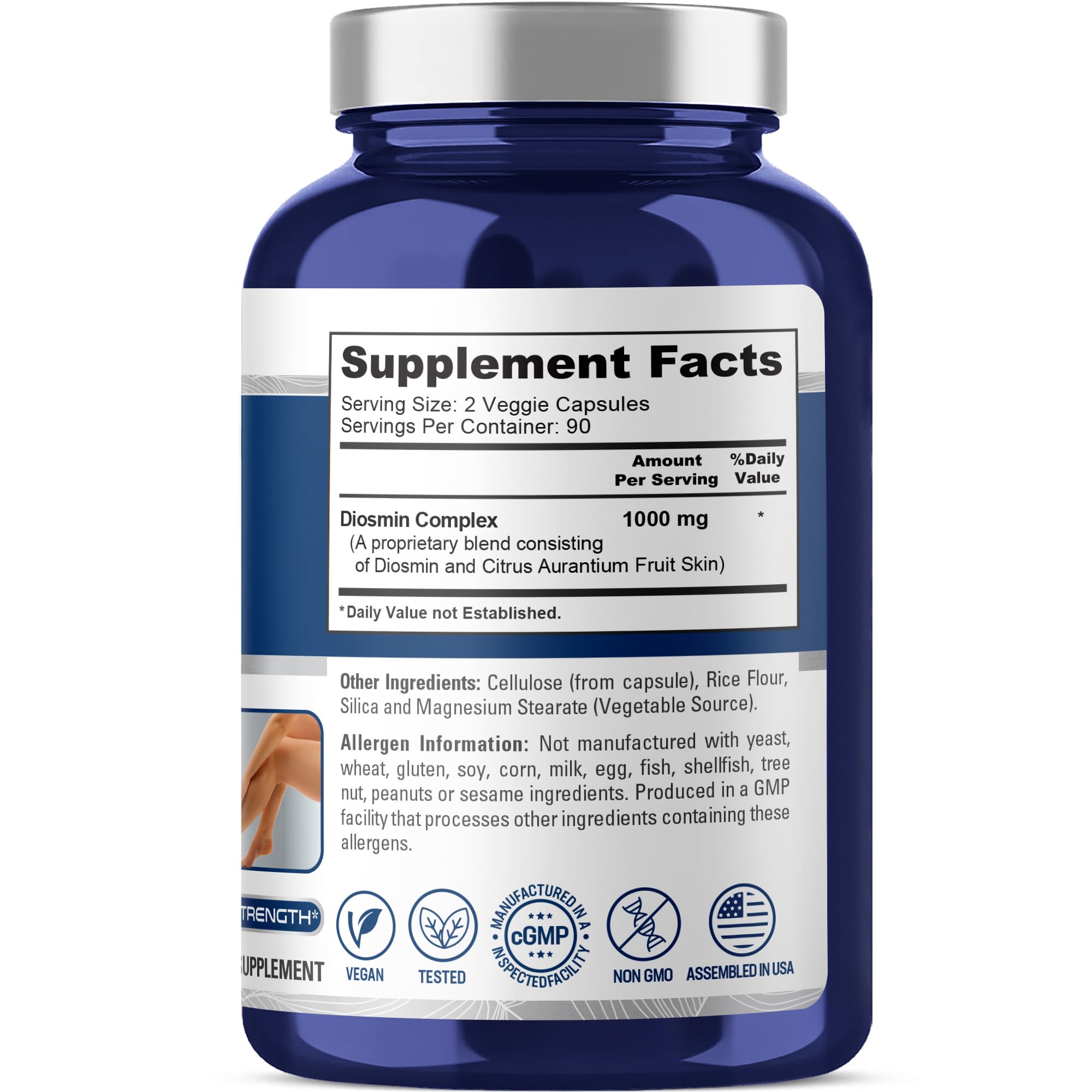 NusaPure Diosmin Complex 1,000mg per Serving 180 Veggie Caps (Non-GMO, Vegan) Citrus Aurantium