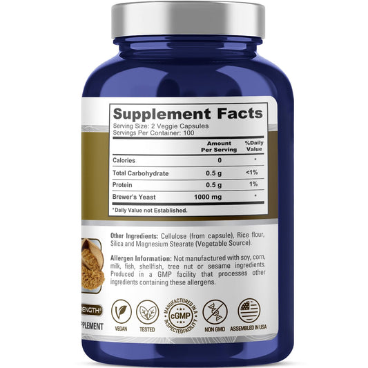 NusaPure Brewer’s Yeast - Suitable for Vegetarian/Vegan, Non - GMO - 1000mg 200 Capsules