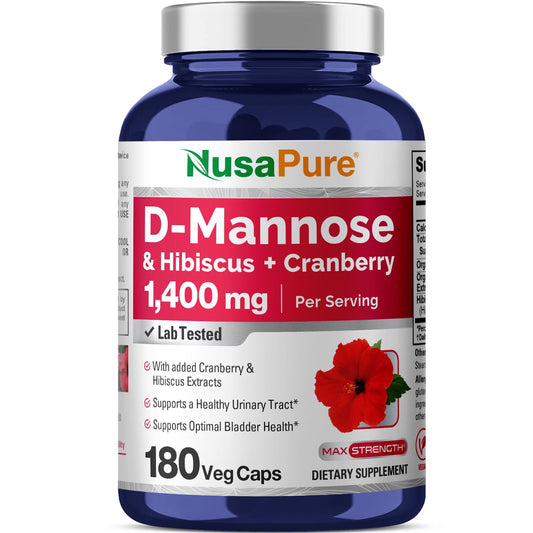 NusaPure D-Mannose Complex 1400 mg (with Hibiscus and Cranberry) - 180 Veggie Caps.