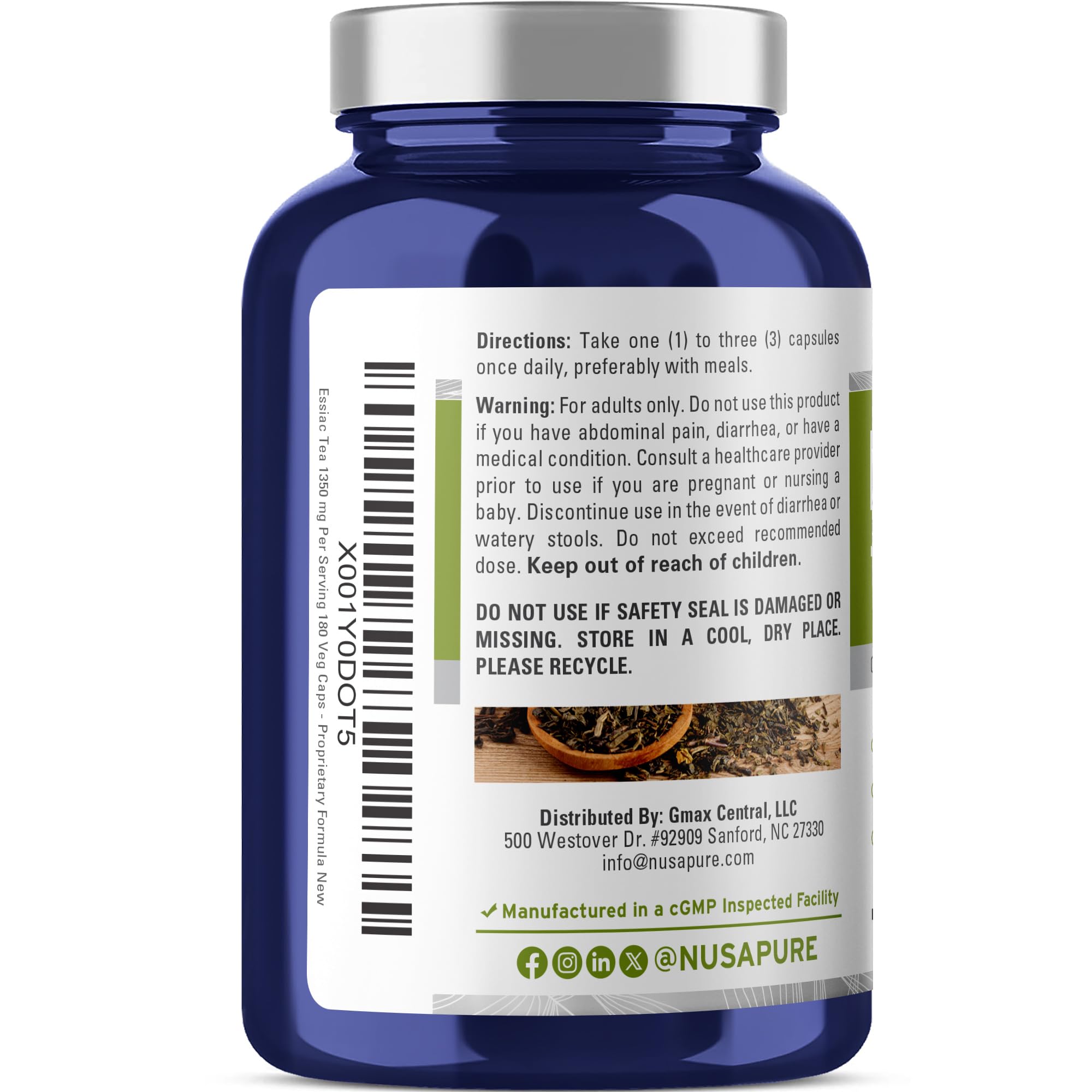 NusaPure Essiac Tea 1350 mg 180 Veggie Caps (Vegetarian, Non-GMO)