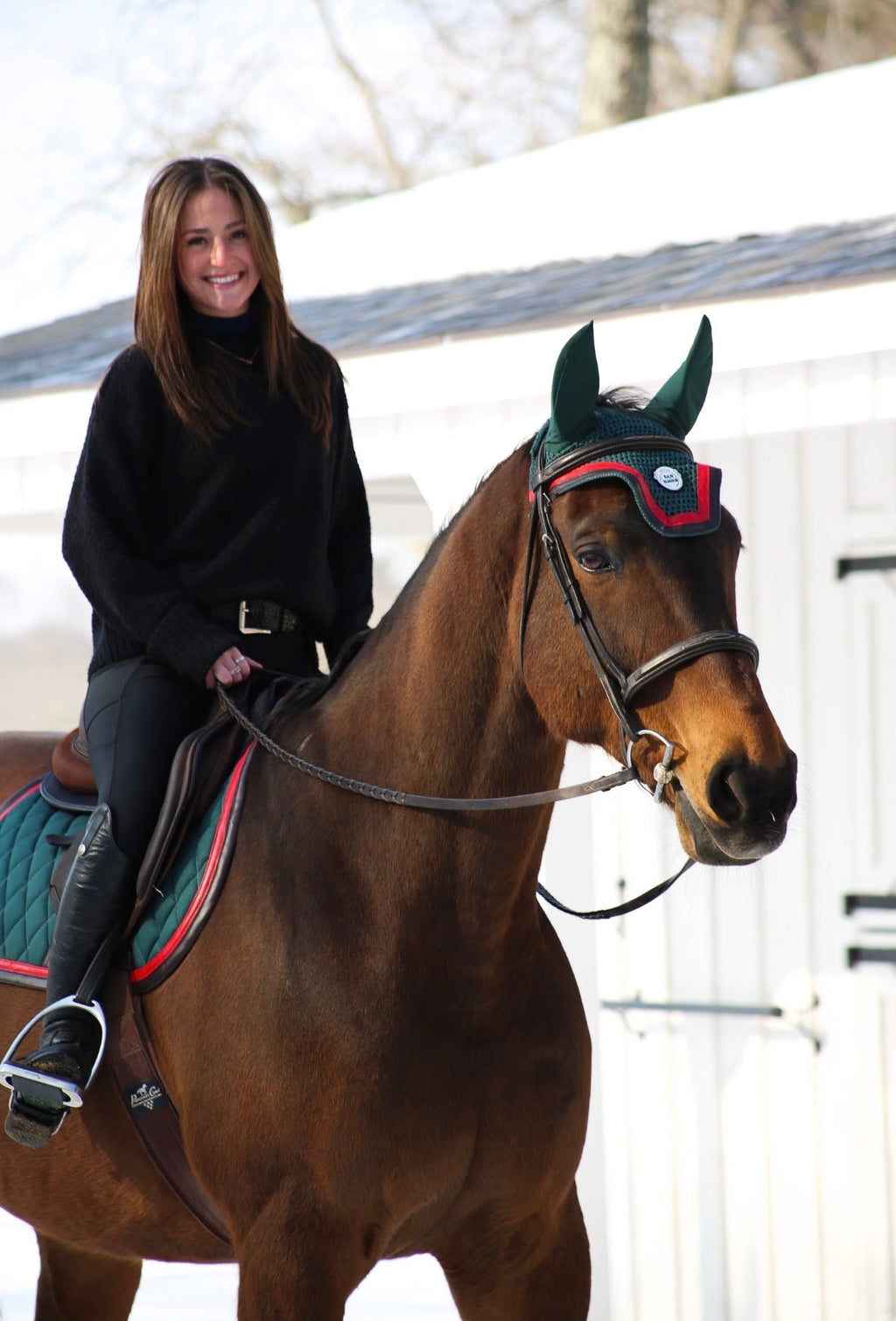 Horse Bonnet | Green- Brown & Red