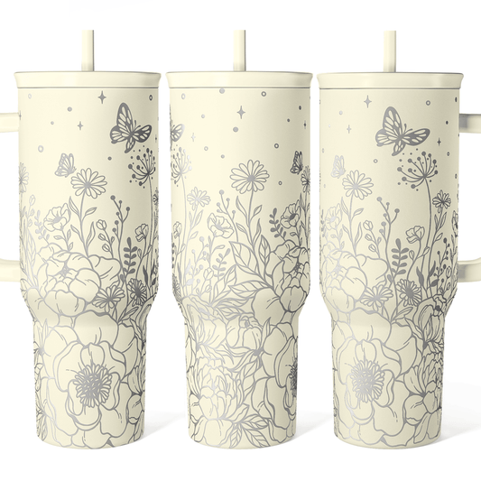 Beige Floral Slidemate | Slider Tumbler with Handle 40oz
