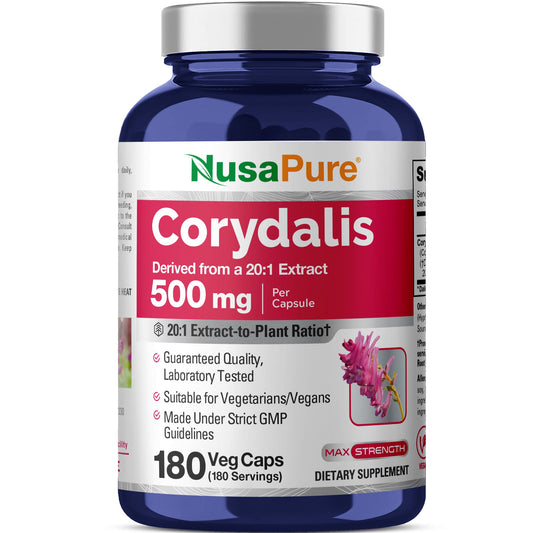 NusaPure Corydalis Root Extract 20:1 - Suitable for Vegetarian/Vegan, Non - GMO - 500 mg - 180 Capsules