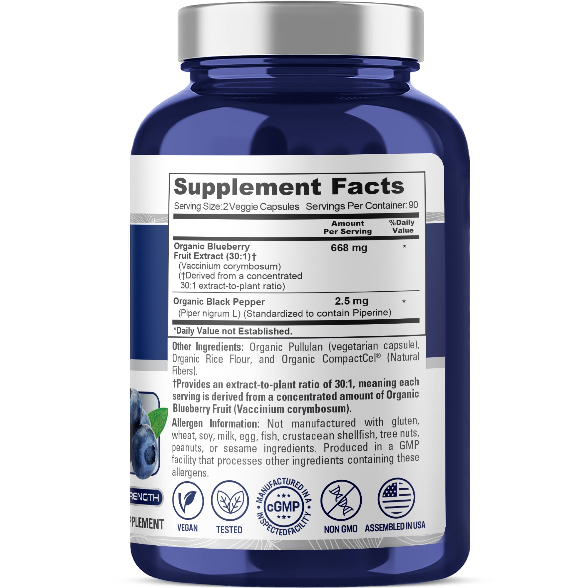 NusaPure Blueberry Concentrate 30:1 Extract, 667 mg 180 Veg Caps Suitable for Vegetarian, Vegan, Non-GMO