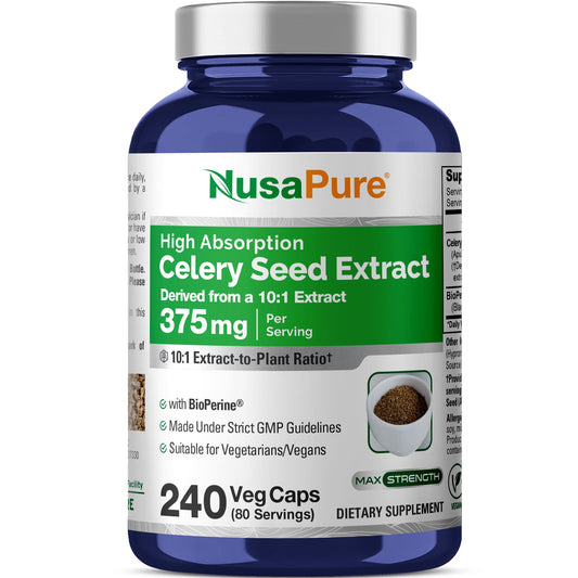 NusaPure Celery Seed Capsules 10:1 Extract, 375 mg, 240 Veggie Caps, Non-GMO, Vegan