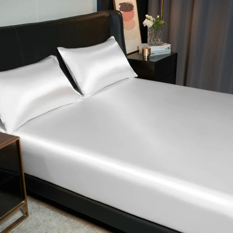 Solid Satin Fitted Sheet - No Pillowcase Ultra Soft & Wrinkle Resistant Bed Cover for Mattress Deep Pocket Design